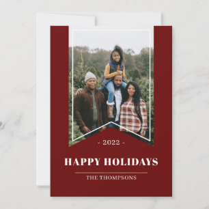 Red Minimalist Happy Holidays Photo Ribbon 2022 Holiday Card