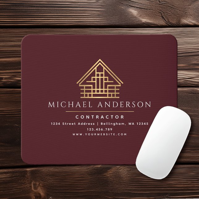 Red Minimalist Home Building Construction Mouse Pad (Creator Uploaded)