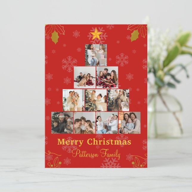 Red Minimalist Merry Christmas Photo Collage Invitation (Standing Front)