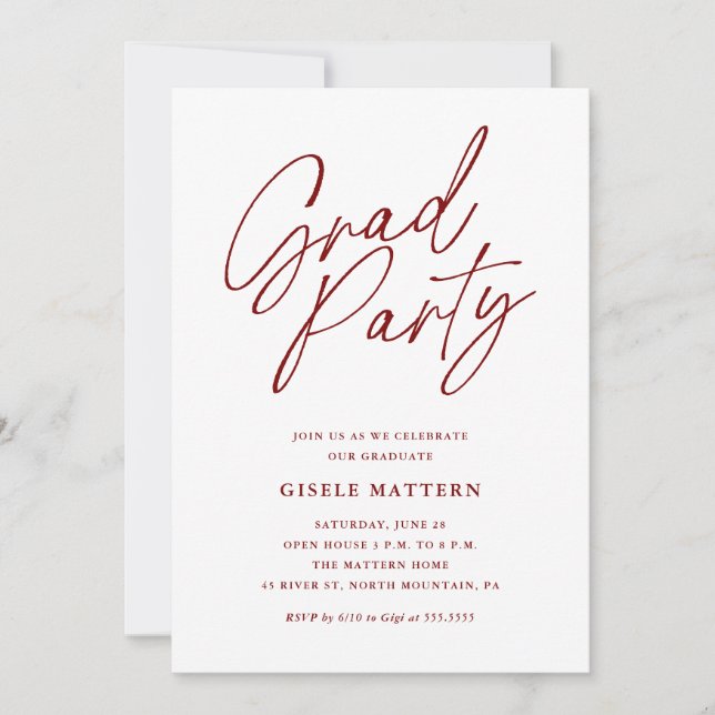 Red Minimalist Modern Graduation Party Invitation (Front)