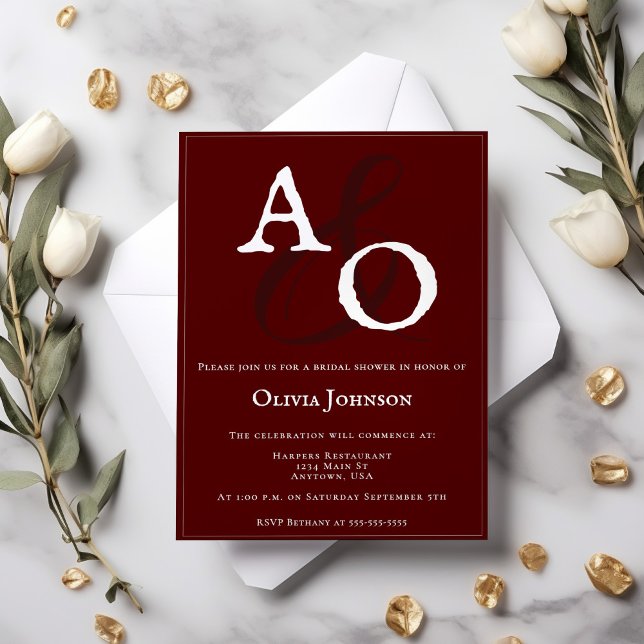 Red Minimalist Monogram Bridal Shower Invitation (Red Minimalist Monogram Bridal Shower Invitation)