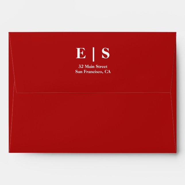 Red Minimalist Monogram Couple Photo Wedding  Envelope (Back (Top Flap))