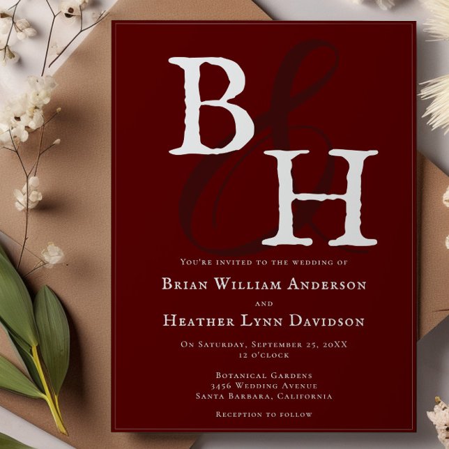 Red Minimalist Monogram Wedding Invitation (Red Minimalist Monogram Wedding Invitation)