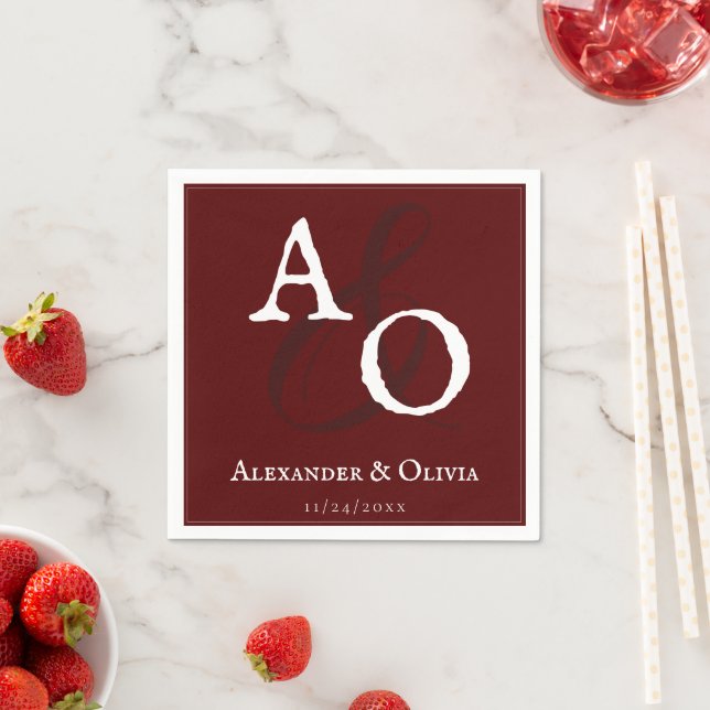 Red Minimalist Monogram Wedding Napkin (Insitu)
