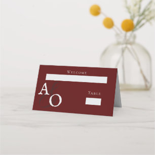 Red Minimalist Monogram Wedding Reception Place Card