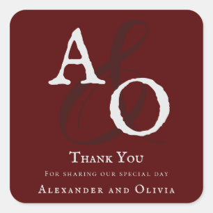 Red Minimalist Monogram Wedding Thank You Square Sticker