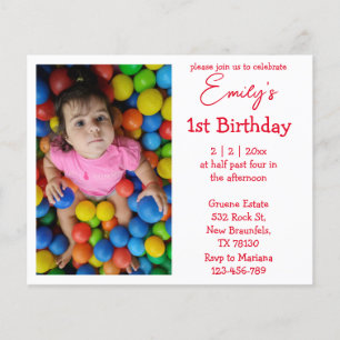 red minimalist photo girl 1st birthday invitation flyer