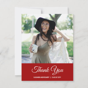 Red Minimalist Photo Graduation Thank You Card