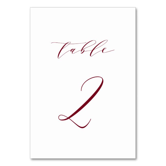 Red Minimalist Script Wedding Table Number 2 (Front)