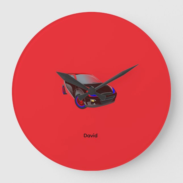 Red Minimalistic Custom Photo Name Personalised  Large Clock (Front)