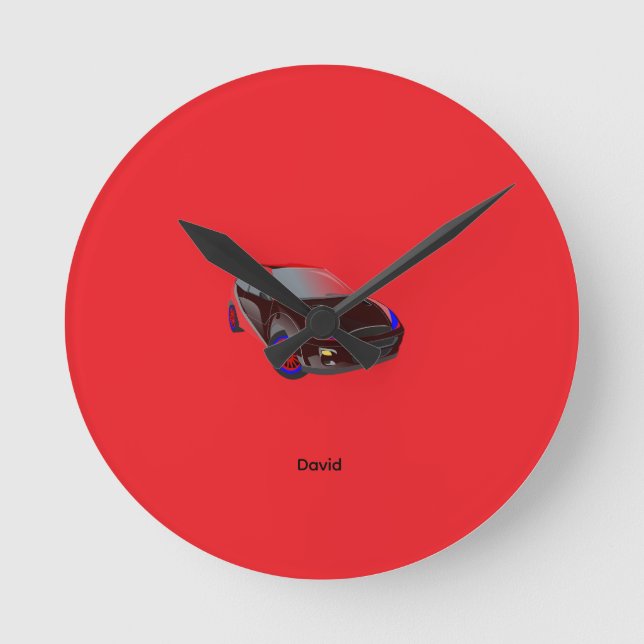 Red Minimalistic Custom Photo Name Personalised  Round Clock (Front)