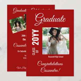 Red Minimalistic Modern Photo Graduation Party Invitation