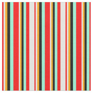 Red, Mint Cream, Orange, Black & Aquamarine Lines Fabric