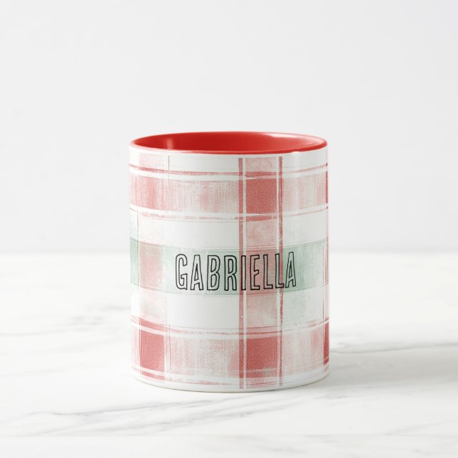 Red Mint Peppermint Mocha Plaid Stripes Christmas Mug (Center)