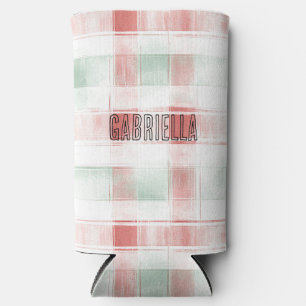 Red Mint Peppermint Mocha Plaid Stripes Christmas Seltzer Can Cooler