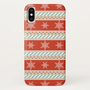 Red Mint Stripes Snowflakes Pattern iPhone X Case