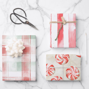 Red Mint White Peppermint Mocha Christmas Wrapping Paper Sheet