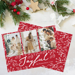 Red Mistletoe Doodles 3 Photos Joyful  Holiday Card