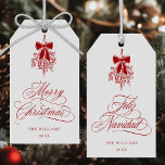 Red Mistletoe Merry Christmas | Feliz Navidad Gift Tags<br><div class="desc">This holiday gift tag features elegant,  romantic swirly calligraphy with a winter mistletoe bouquet and a festive 'Merry Christmas' on the front,  along with 'Feliz Navidad' script on the back. For more advanced customisation of this design,  please click the BLUE DESIGN TOOL BUTTON above!</div>