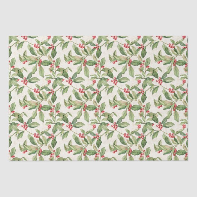 Red Mistletoe Vintage Christmas Tissue Paper (Front)