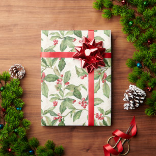 Red Mistletoe Vintage Christmas Wrapping Paper