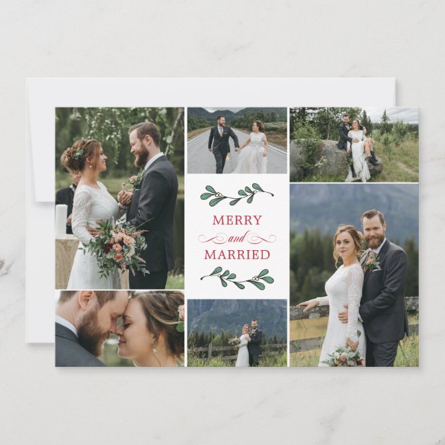 Red Mistletoe With Love Merry Married Christmas Thank You Card (Front)