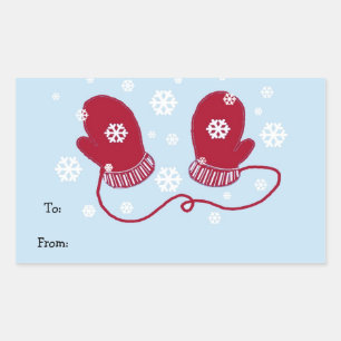 Red Mittens and Snowflakes Rectangular Sticker