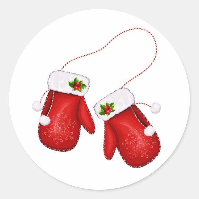 Red Mittens Classic Round Sticker (Front)