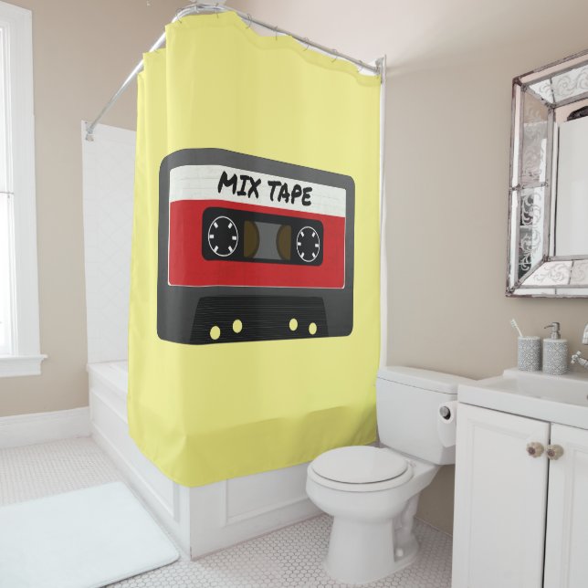 Red Mix Tape - 80s And 90s Retro Inspired Gift Shower Curtain (In Situ)