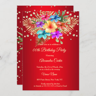 Red Mixed Colour Yellow gold palms floral Birthday Invitation