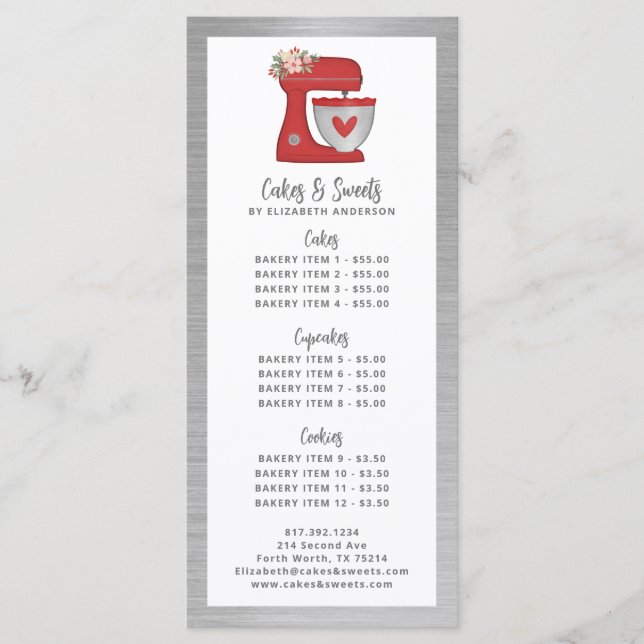 Red Mixer Bakery Pastry Chef Dessert Menu (Front)