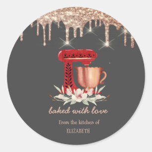 Red Mixer Flowers Drips Bakery Classic Round Sticker