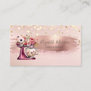 Red Mixer Flowers,Gold Confetti, Brush Stroke Business Card