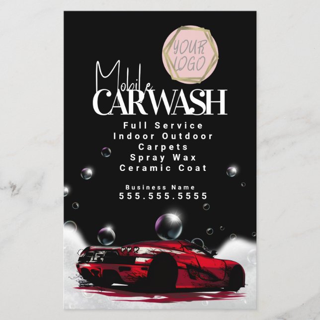 Red Mobile Car Wash Detailing Logo Flyer (Front)