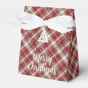 Red, Mocha & Cream Plaid - Merry Christmas + Tree Favour Box