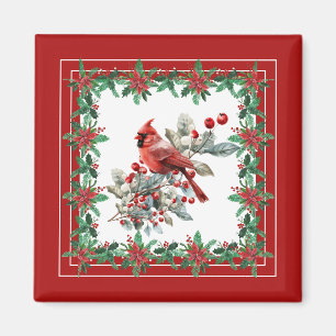 Red Mockingbird Poinsettia Borders Elegant Magnet