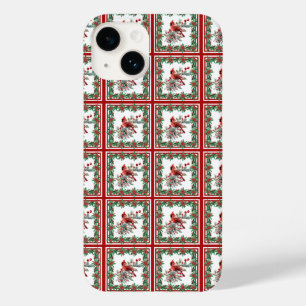 Red Mockingbird Poinsettia Borders Red Case-Mate iPhone 14 Case