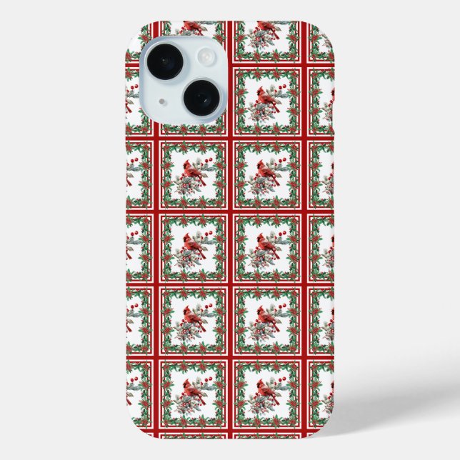 Red Mockingbird Poinsettia Borders Red Case-Mate iPhone Case (Back)