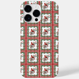 Red Mockingbird Poinsettia Borders Red Case-Mate iPhone 14 Pro Max Case