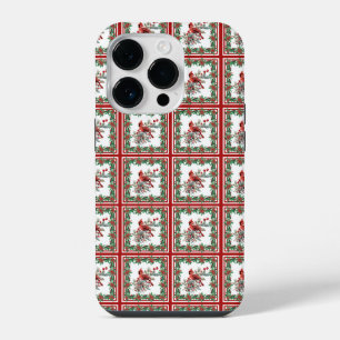 Red Mockingbird Poinsettia Borders Red iPhone 14 Pro Case