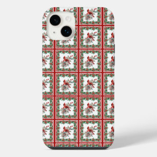 Red Mockingbird Poinsettia Borders Red iPhone 14 Plus Case