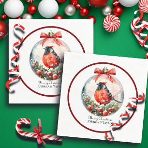 Red Mockingbird Winter Landscape Napkin