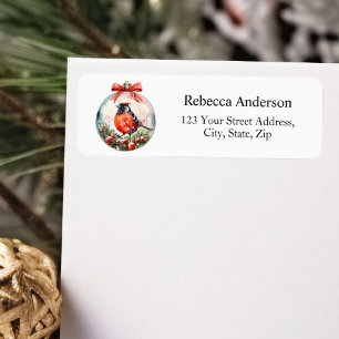 Red Mockingbird Winter Landscape Return Address Label