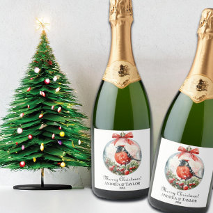 Red Mockingbird Winter Landscape Sparkling Wine Label