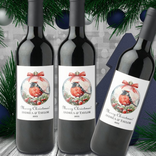 Red Mockingbird Winter Landscape Wine Label (Creator Uploaded)