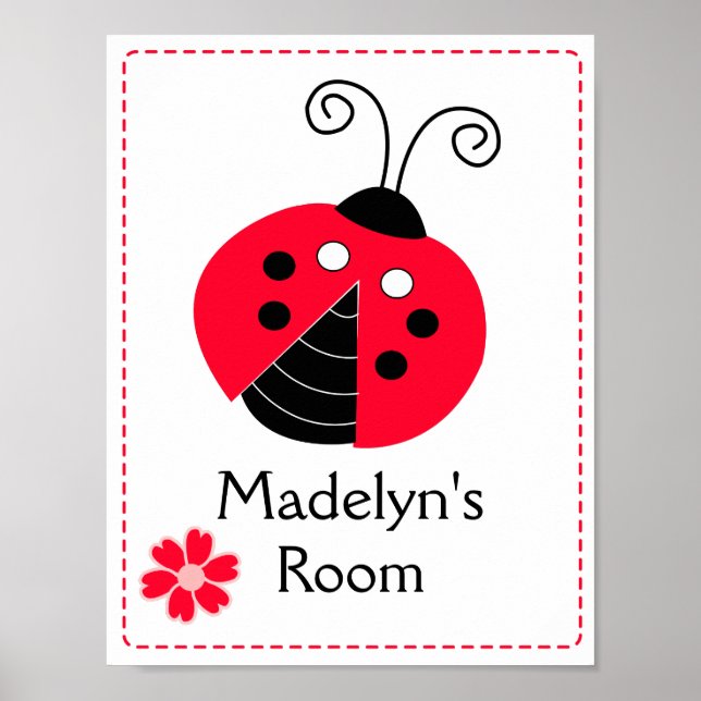 Red Mod Ladybug Girl's Room Art Print Custom (Front)