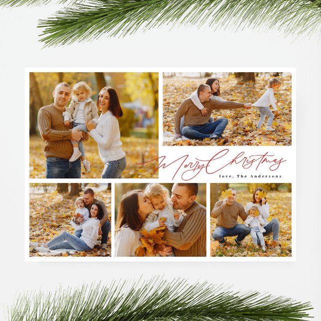red modern 6 multi Photo Collage merry christmas Holiday Card (Creator Uploaded)