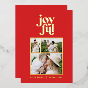 Red modern abstract joyful 3 photo foil holiday