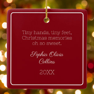 Red Modern Baby Photo Minimalist Christmas Photo Ceramic Ornament