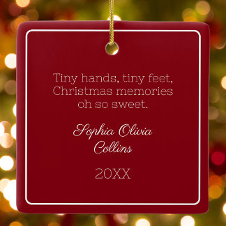 Red Modern Baby Photo Minimalist Christmas Photo Ceramic Ornament